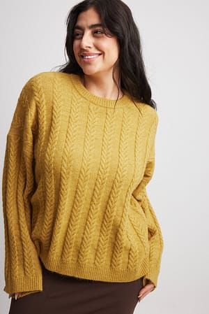 Mustard Oversized Knitted Cable Sweater
