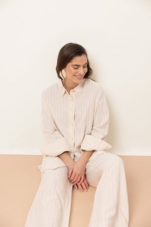 Brown/Beige Oversized Linen Blend Shirt
