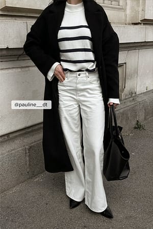 White/Navy Knitted Striped Sweater