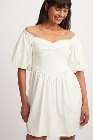 White Puff Sleeve Off Shoulder Mini Dress