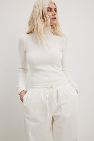 Offwhite Ribbed High Neck Knitted Sweater