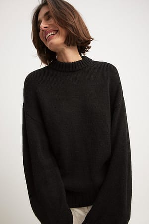 Black Gebreide trui met ronde halslijn