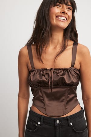 Brown Top corsetto corto in satin