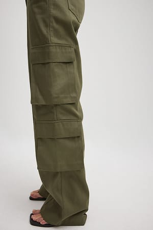 Vintage Khaki Pantaloni cargo con dettagli cuciture a vista