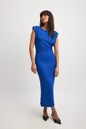 Blue Midi-jurk met scherpe schouders