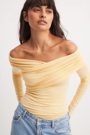 Yellow Soft Line Off Shoulder Draped Top