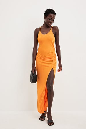 Orange Träger-Detail Kleid mit hohem Schlitz