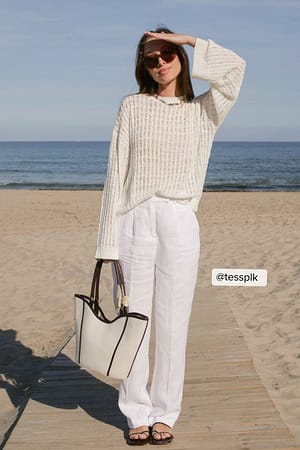 White Linen Wide Leg Pants