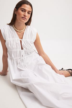 White Tie Chest Detail Maxi Dress