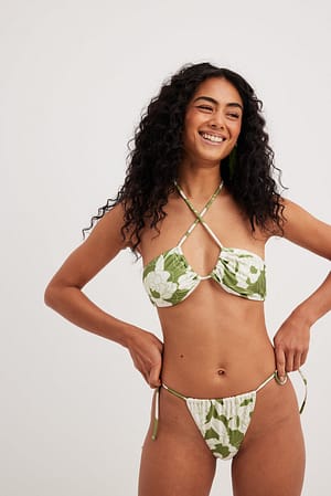 Green Print Bikini-Höschen mit Schnürung