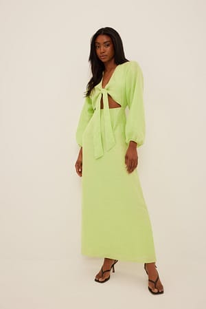 Green Tie Front Linen Maxi Dress