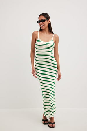 Stripe V-neck Knitted Long Dress