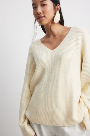 White V-neck Knitted Sweater