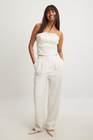White Pantaloni eleganti a vita alta in tessuto plissettato riciclato