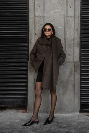 Beige/Brown Wool Blend Oversized Blazer Jacket