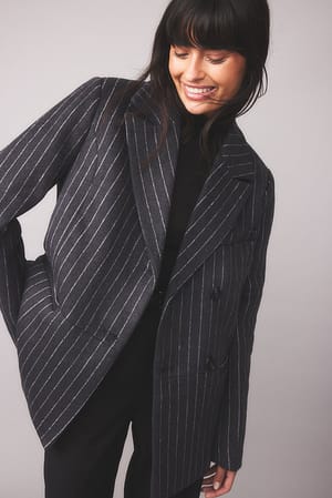 Pinstripe Wool Blend Oversized Blazer Jacket