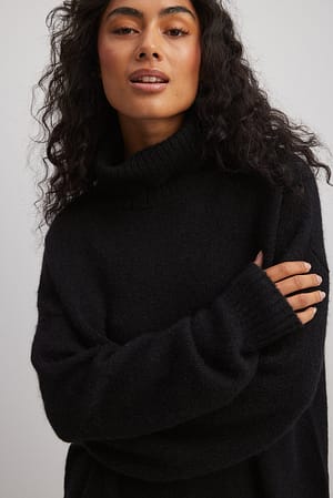 Black Wool Blend Turtle Neck Sweater
