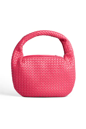 Pink Woven Rounded Shoulder Bag